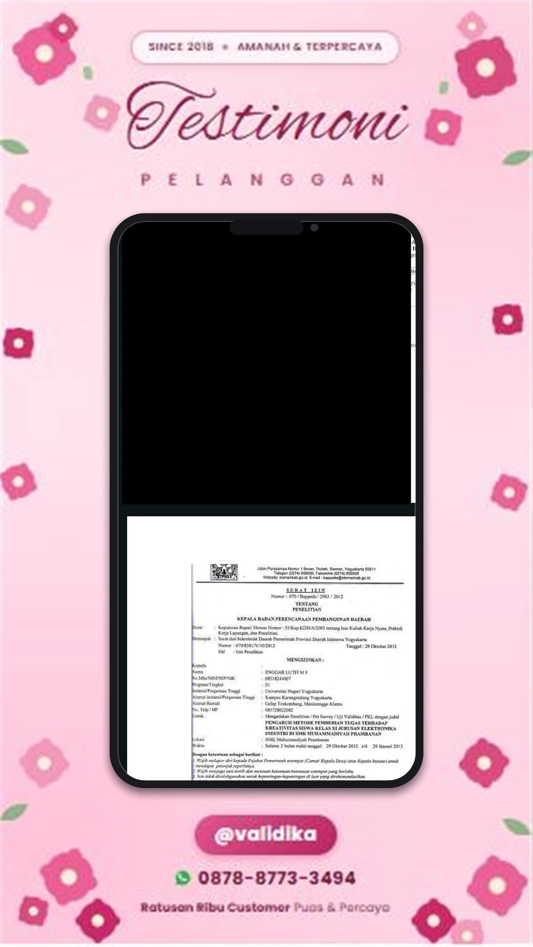 Bukti testimoni pelanggan