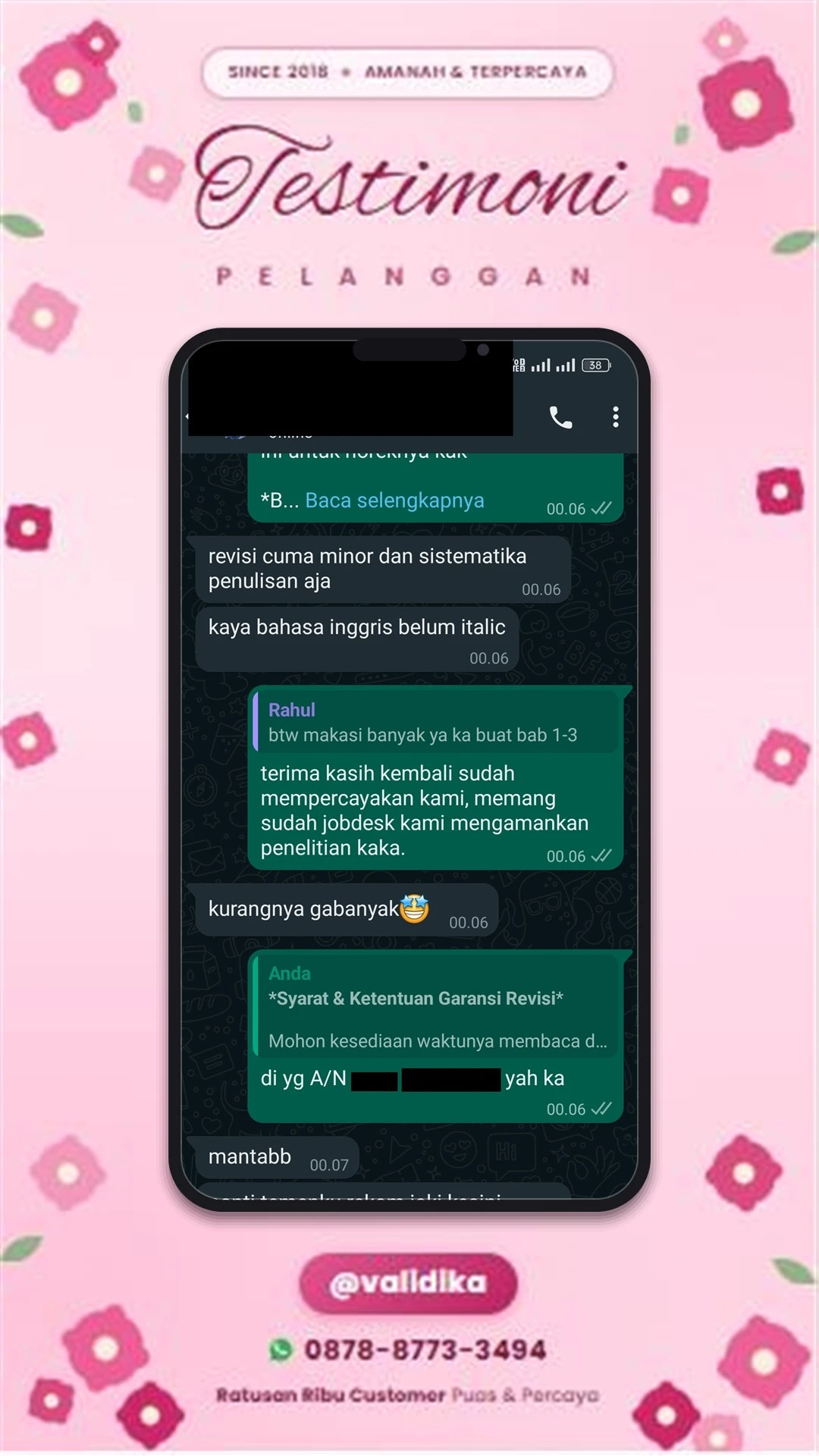 Bukti testimoni pelanggan