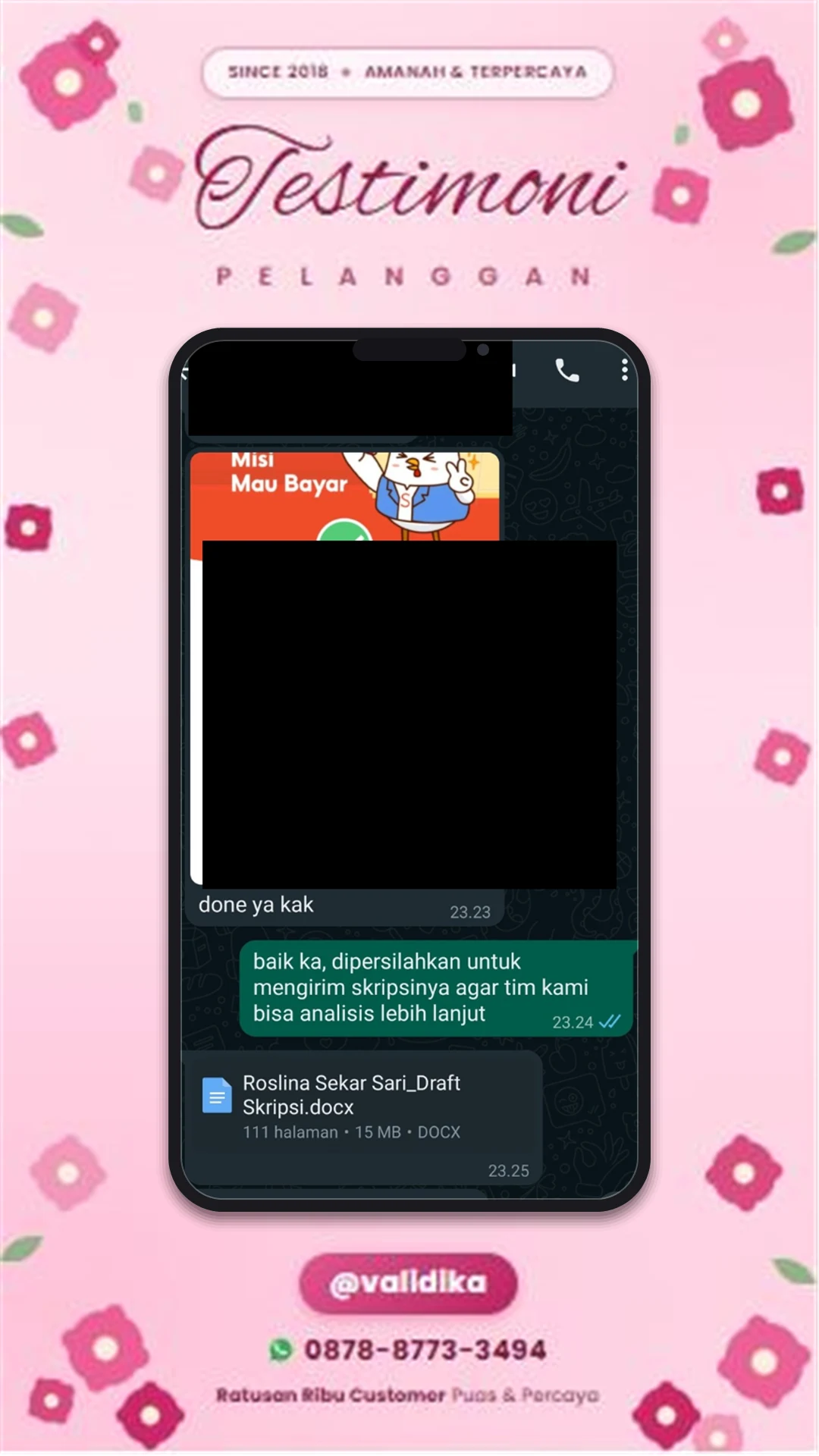 Bukti testimoni pelanggan