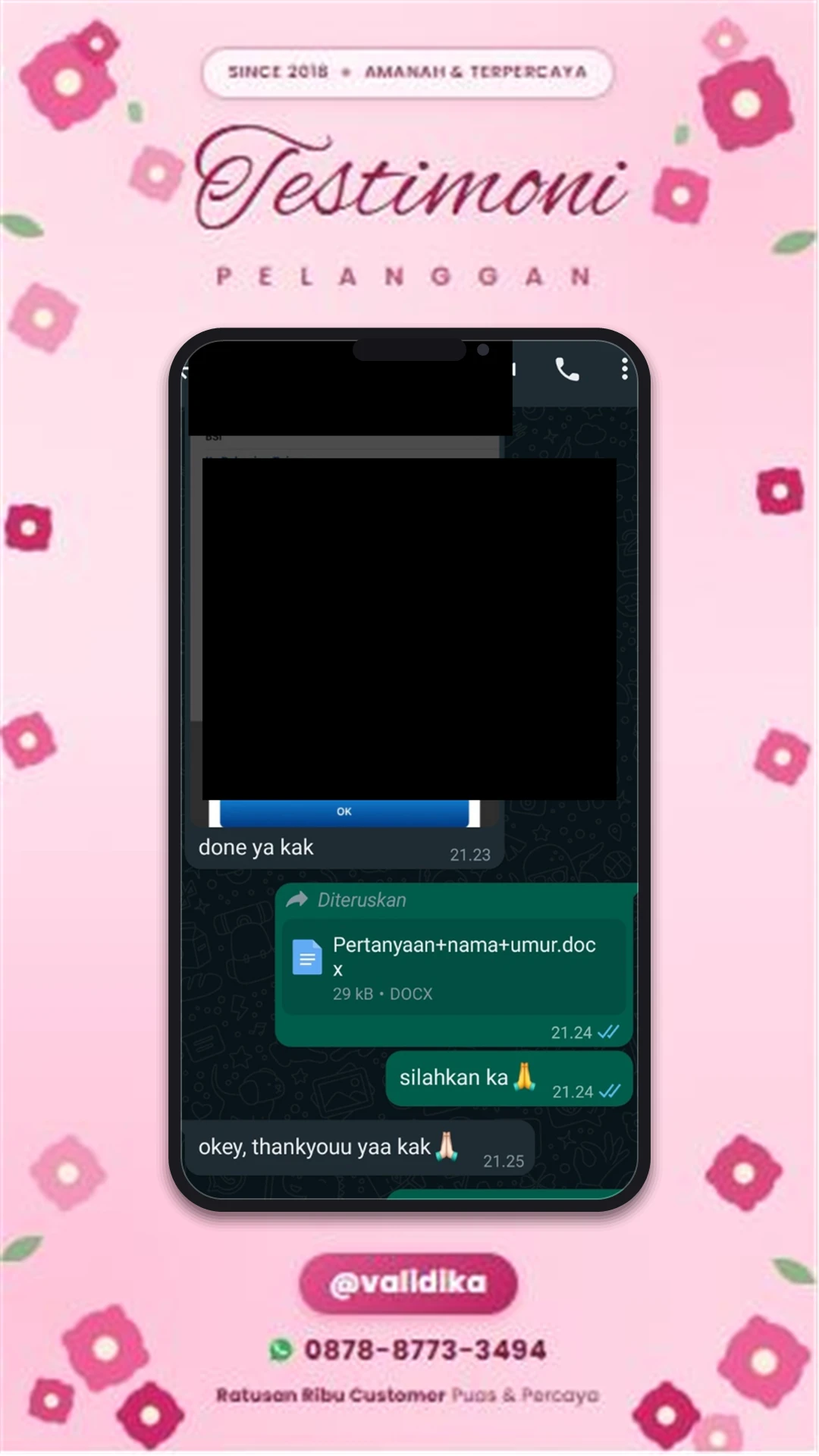 Bukti testimoni pelanggan