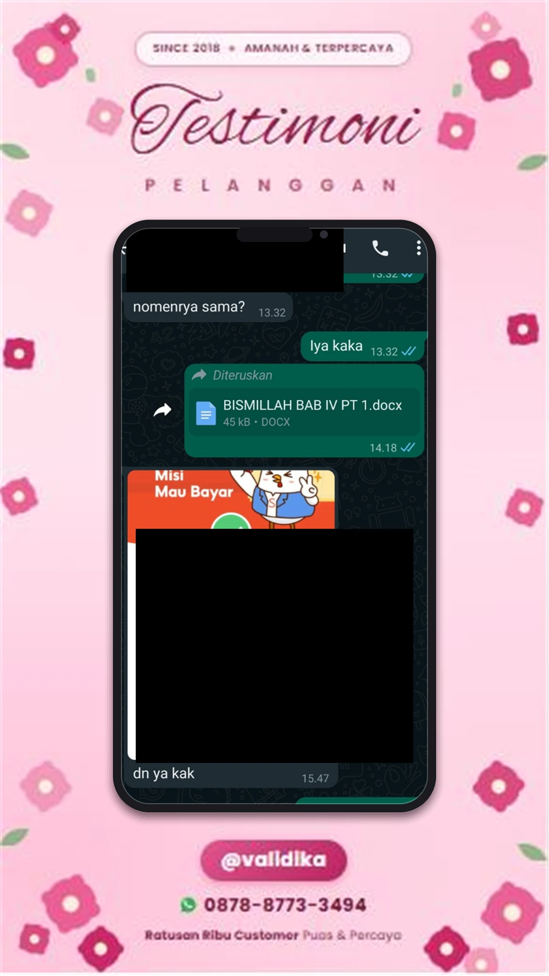 Bukti testimoni pelanggan