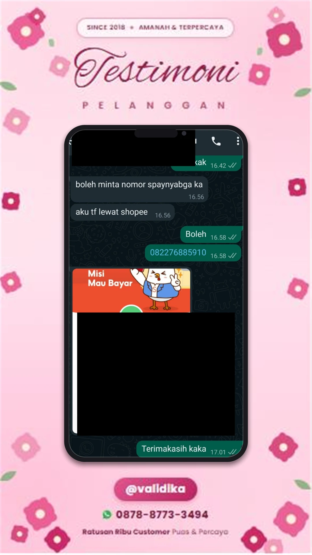 Bukti testimoni pelanggan