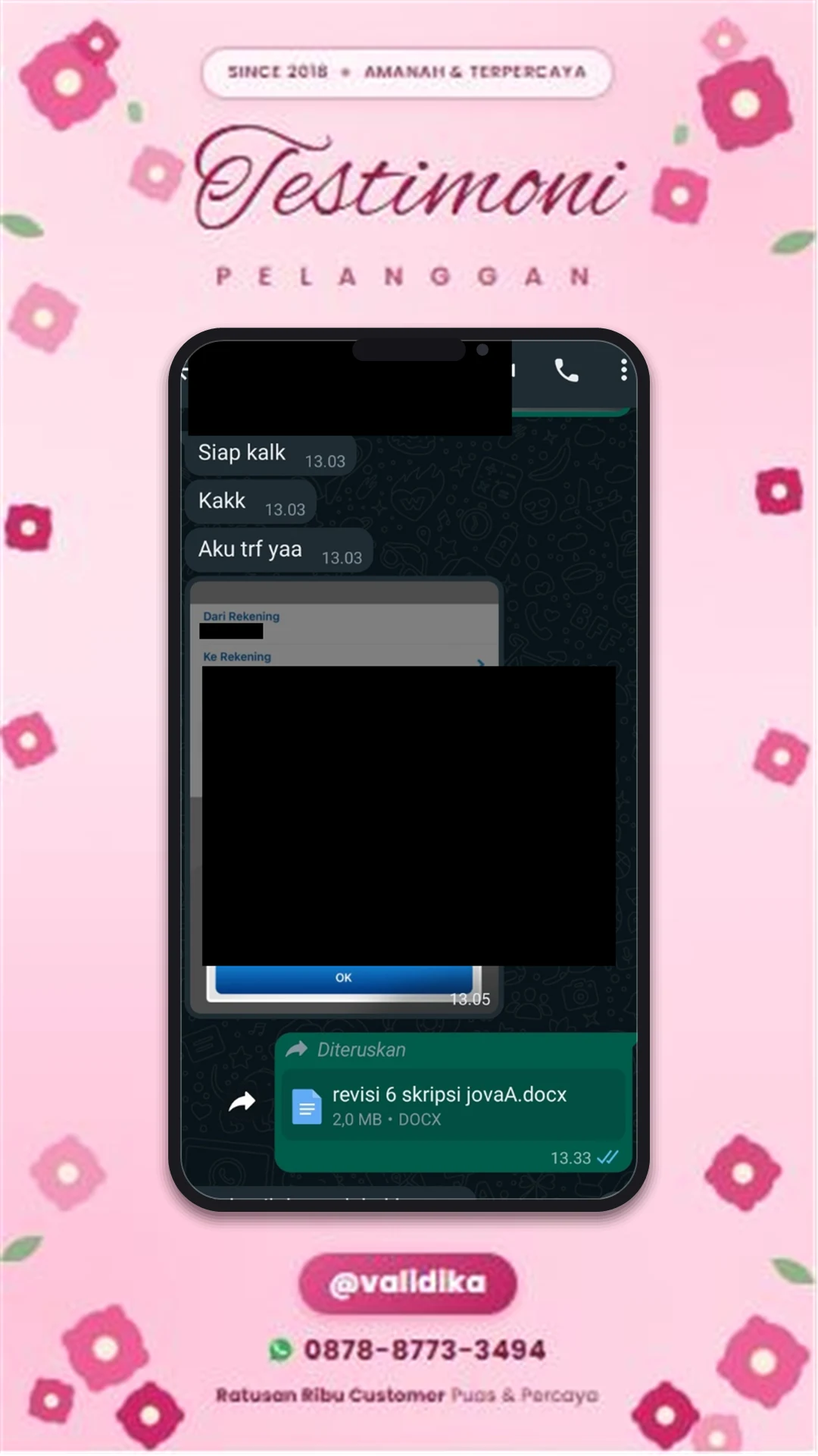 Bukti testimoni pelanggan