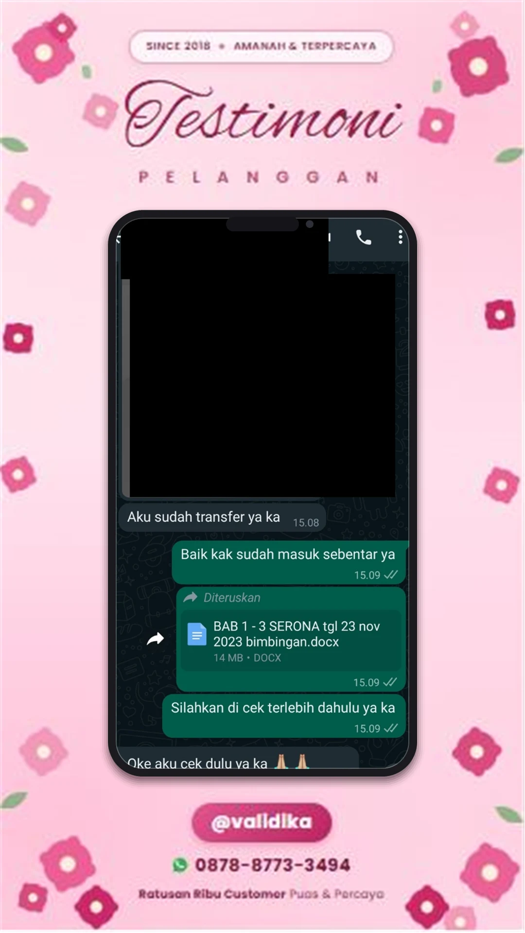 Bukti testimoni pelanggan