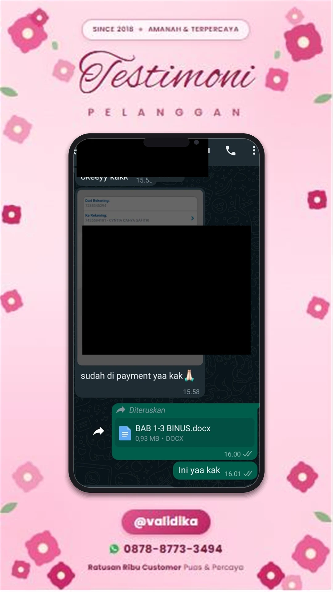 Bukti testimoni pelanggan