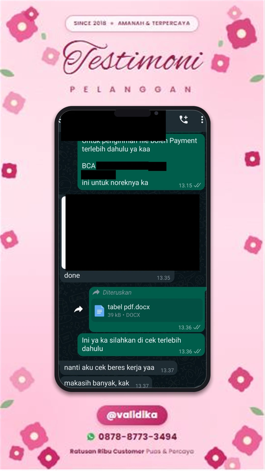 Bukti testimoni pelanggan