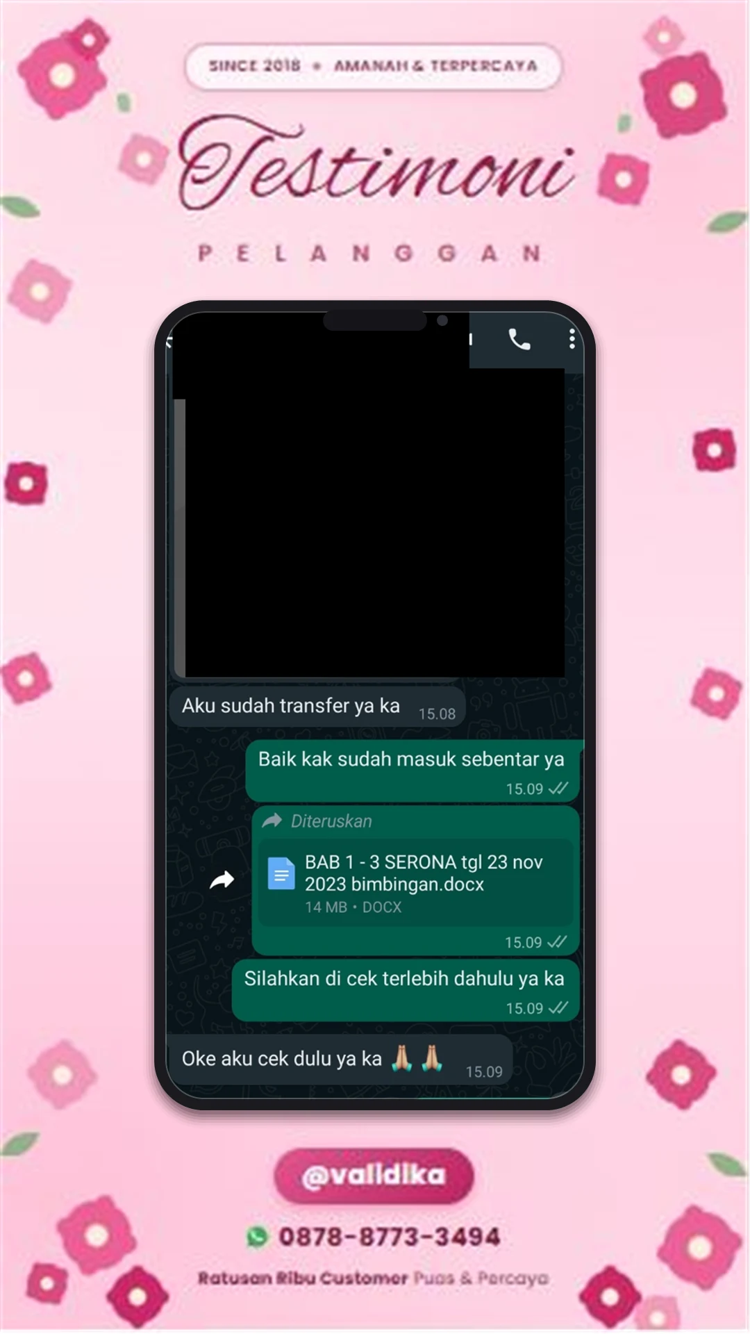 Bukti testimoni pelanggan