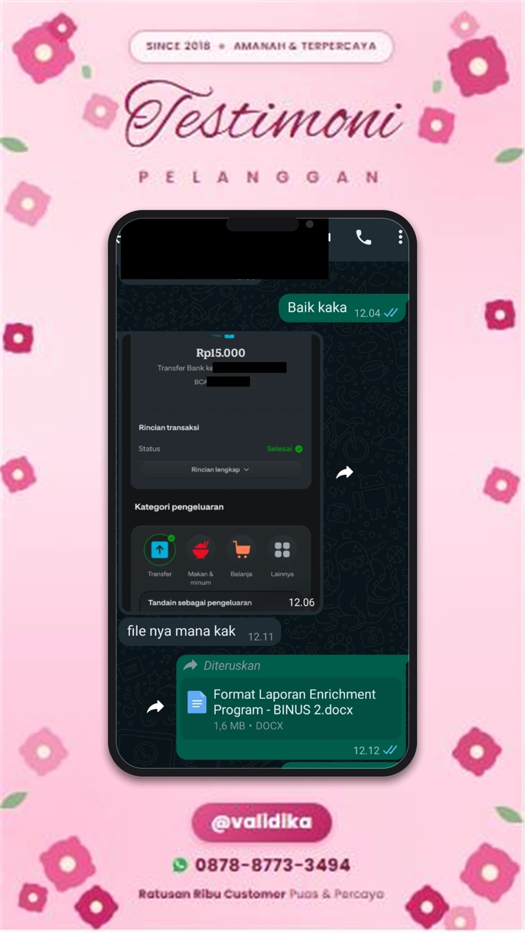 Bukti testimoni pelanggan