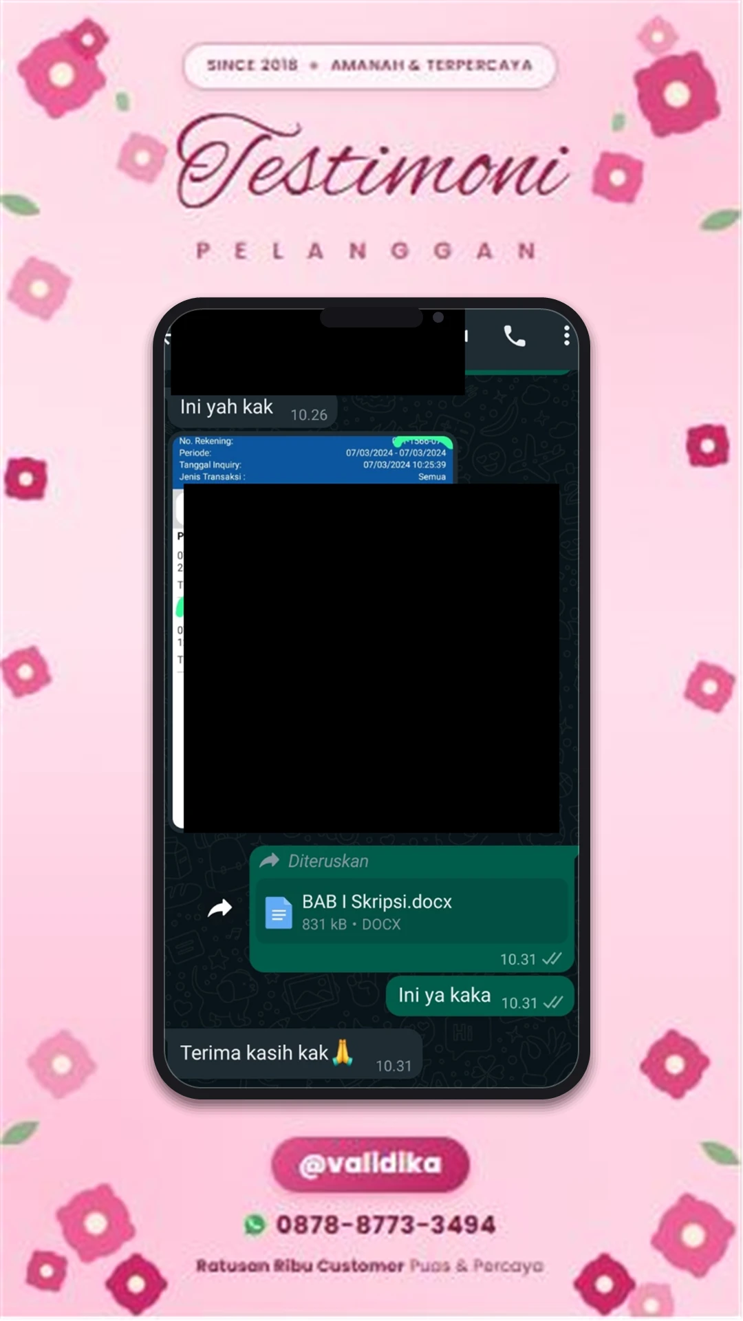 Bukti testimoni pelanggan