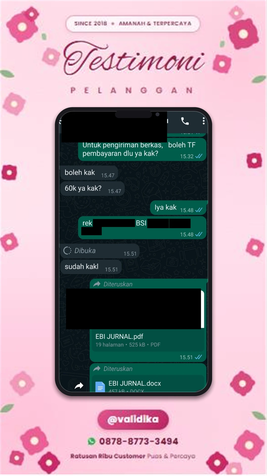 Bukti testimoni pelanggan