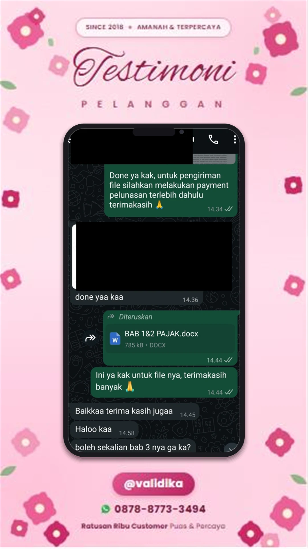 Bukti testimoni pelanggan