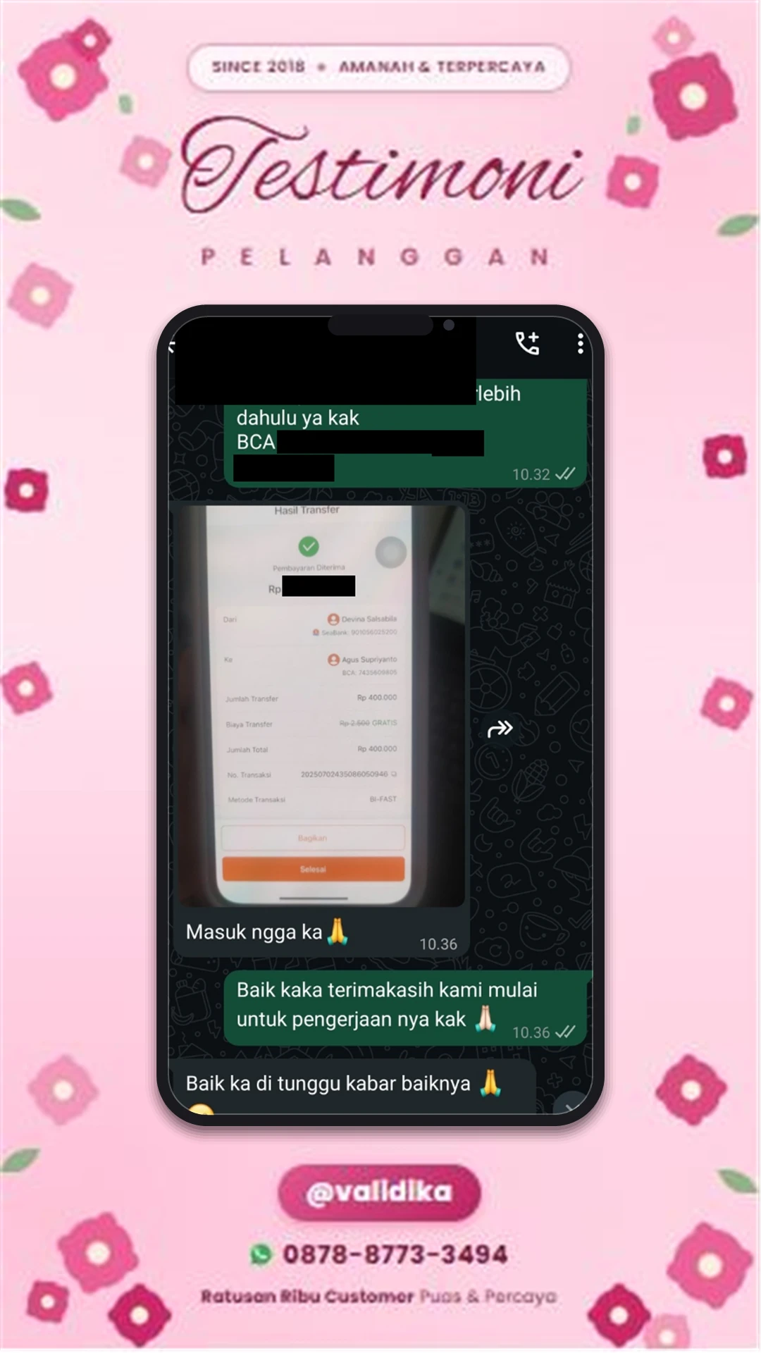 Bukti testimoni pelanggan