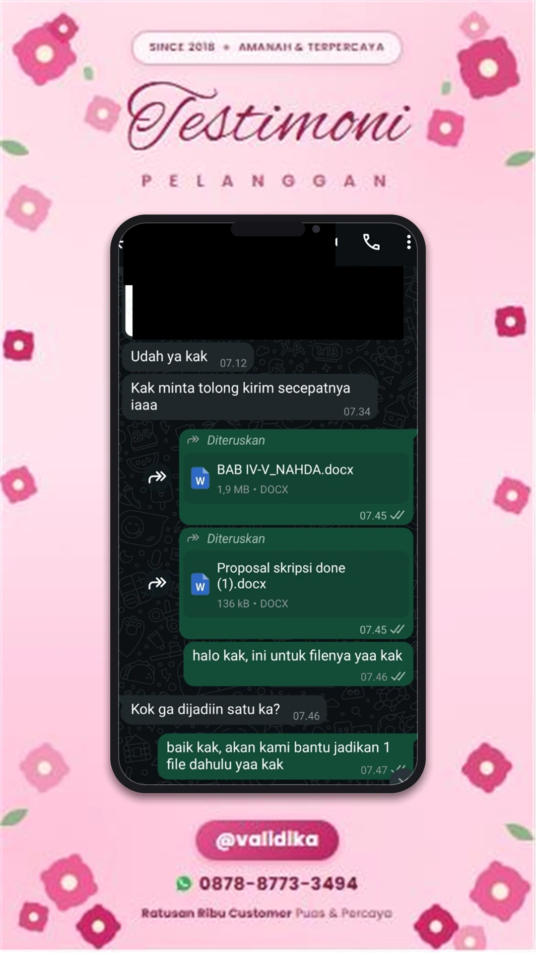 Bukti testimoni pelanggan
