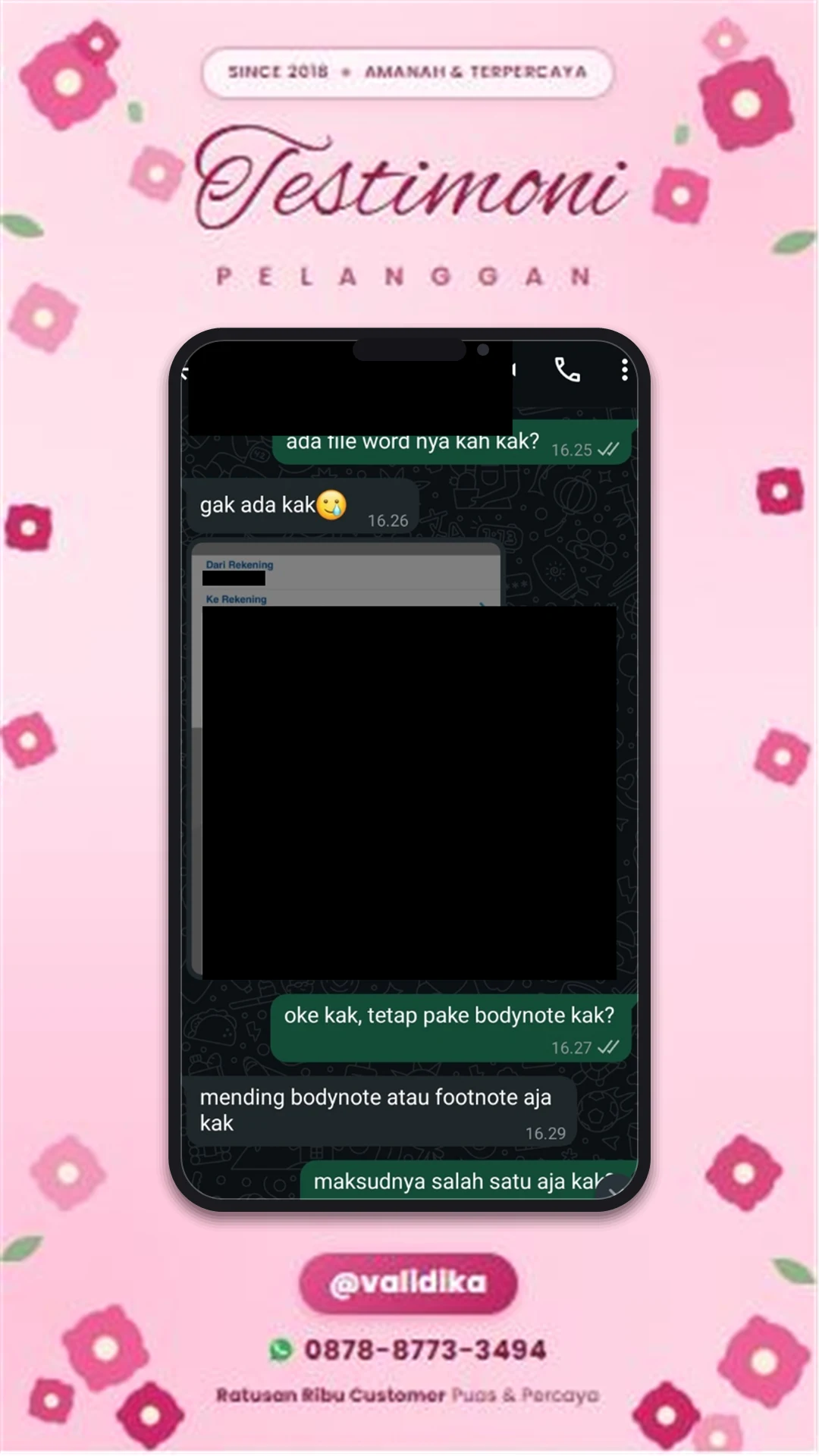 Bukti testimoni pelanggan