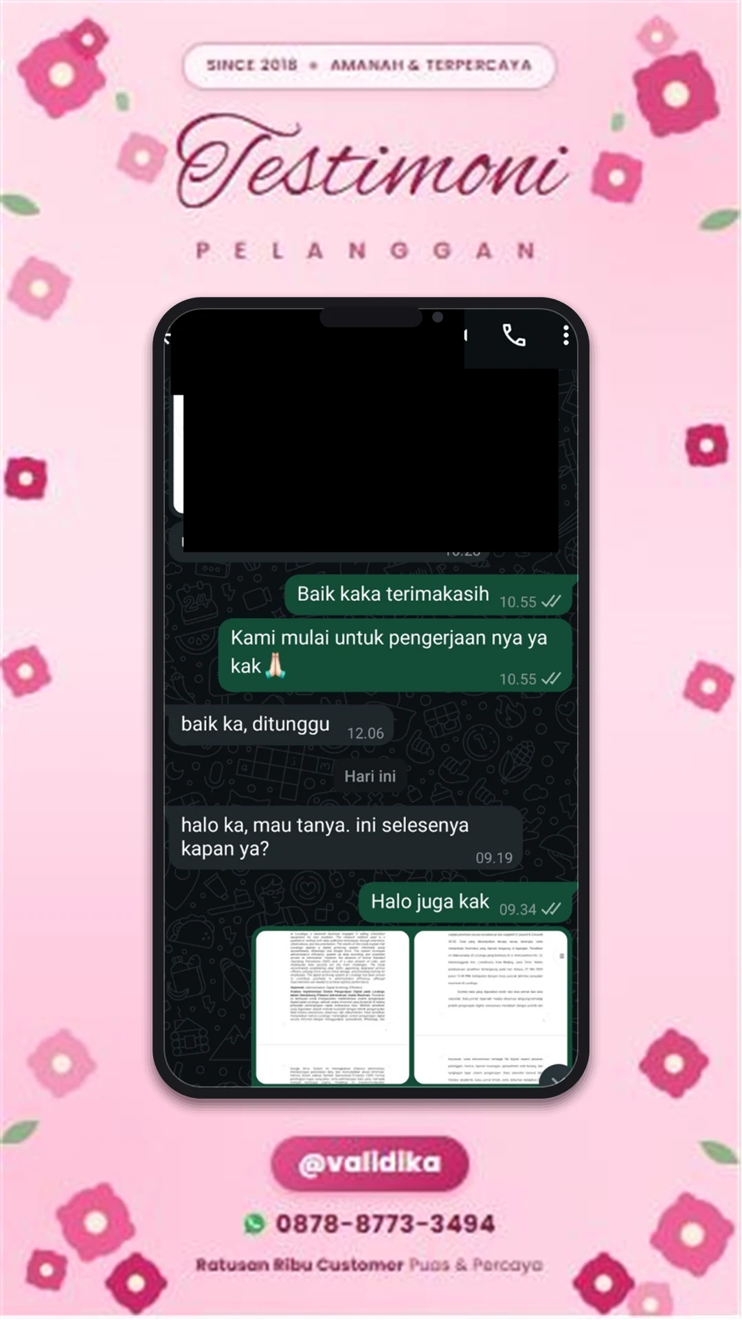 Bukti testimoni pelanggan