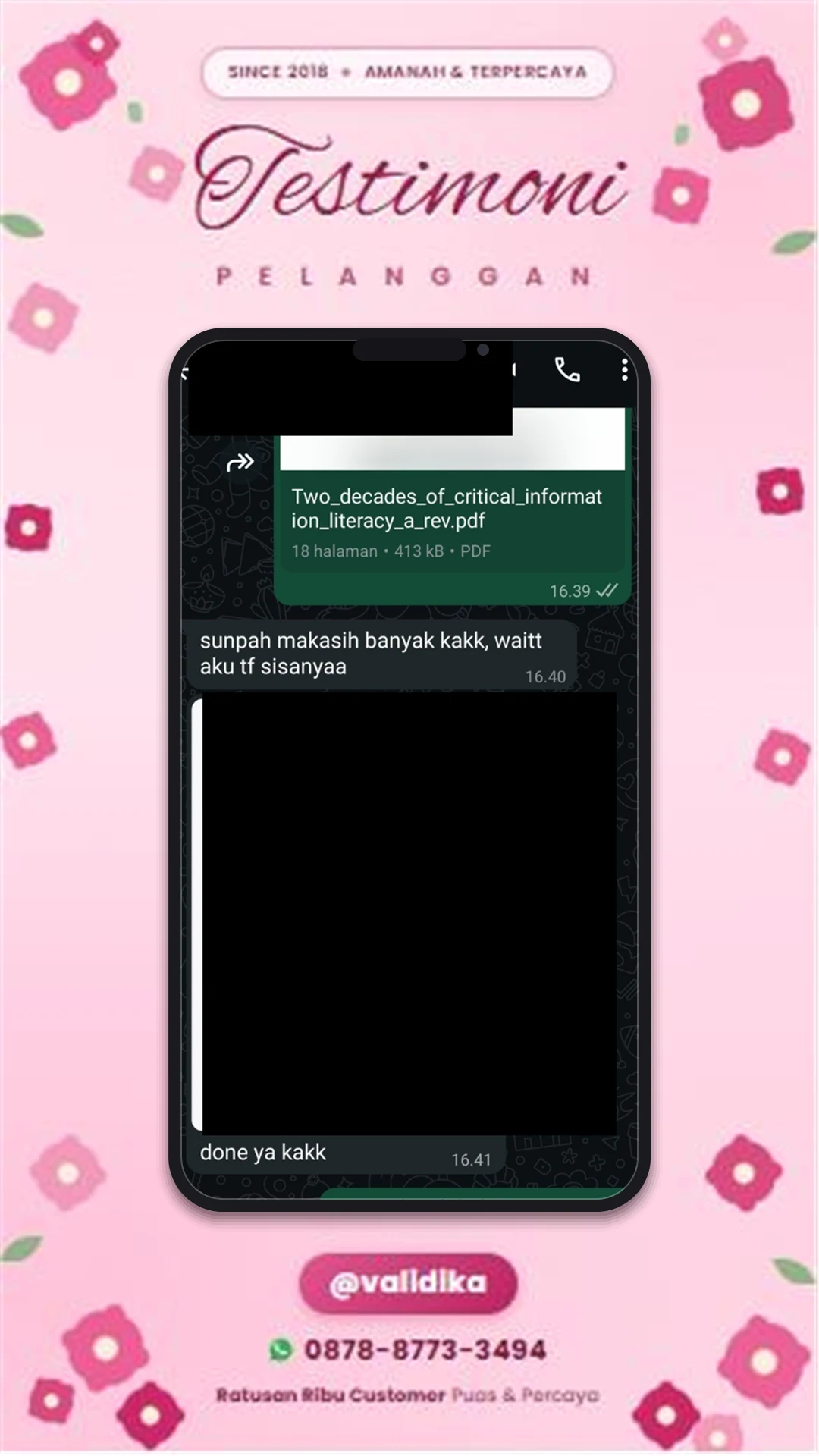 Bukti testimoni pelanggan