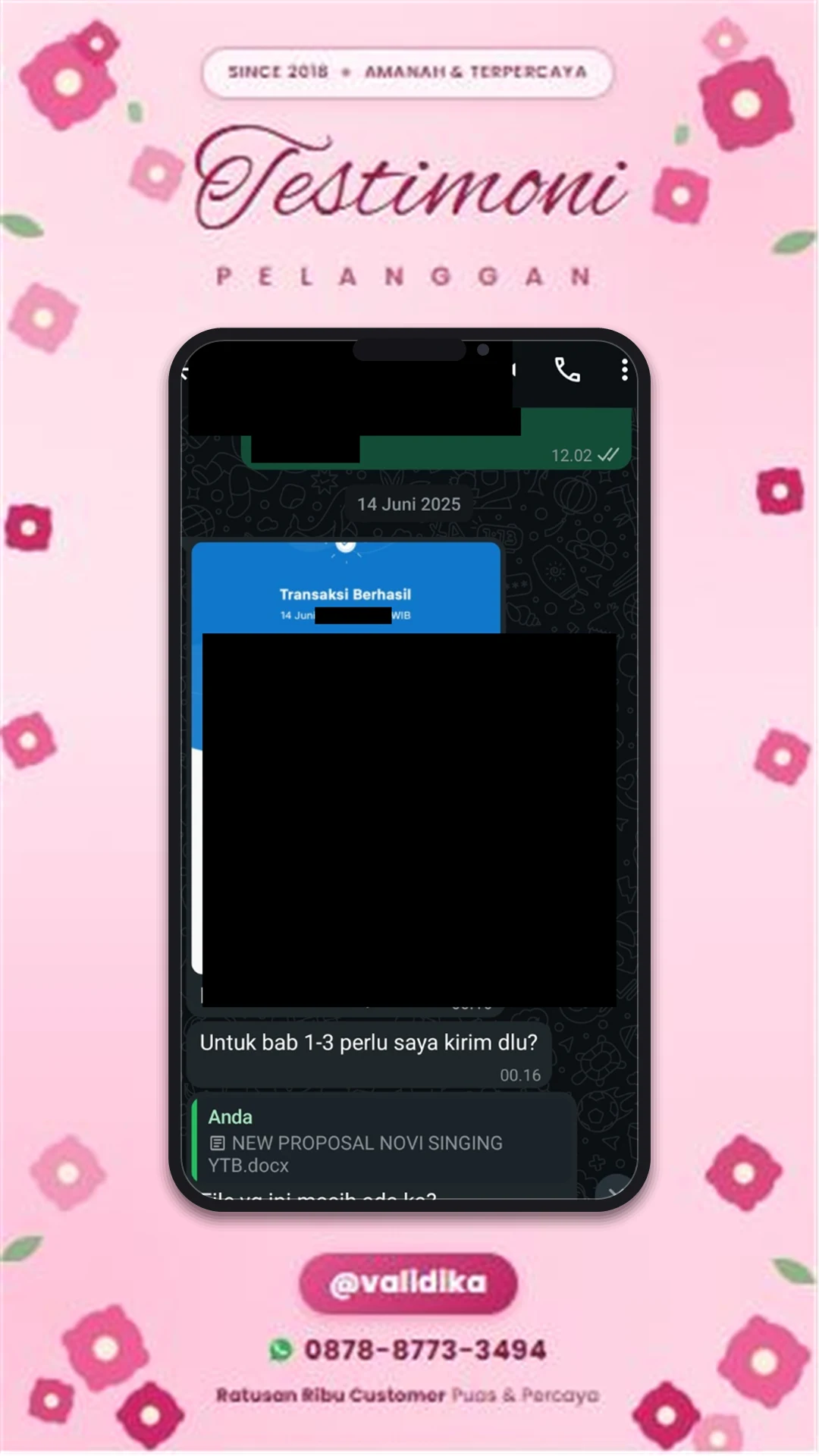 Bukti testimoni pelanggan