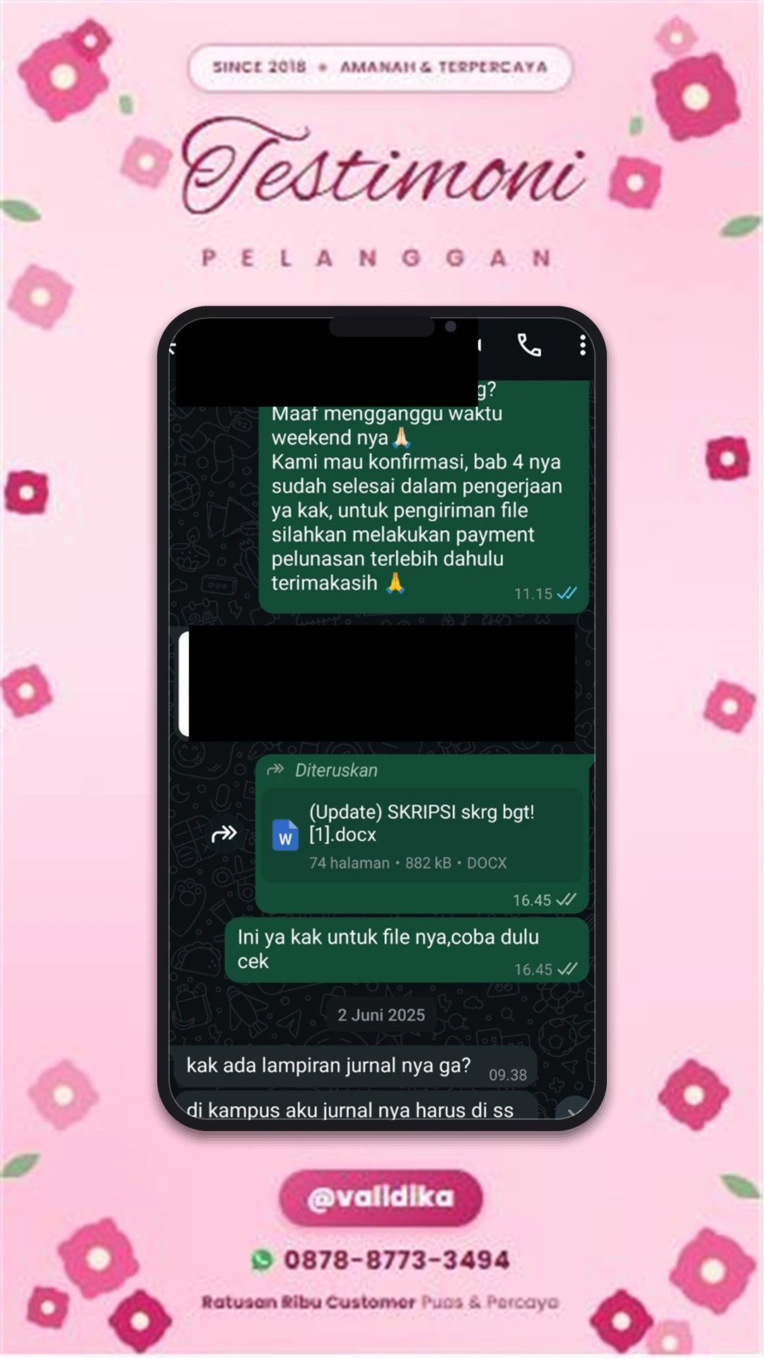Bukti testimoni pelanggan