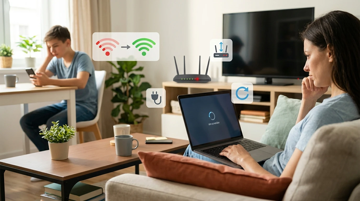 Router Wi-Fi ubicado en una zona central y elevada de una vivienda para mejorar la cobertura de internet