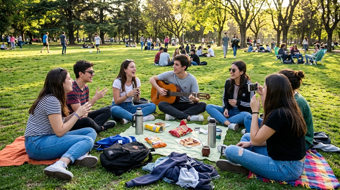Estudiantes argentinos celebrando el Día del Estudiante en un parque