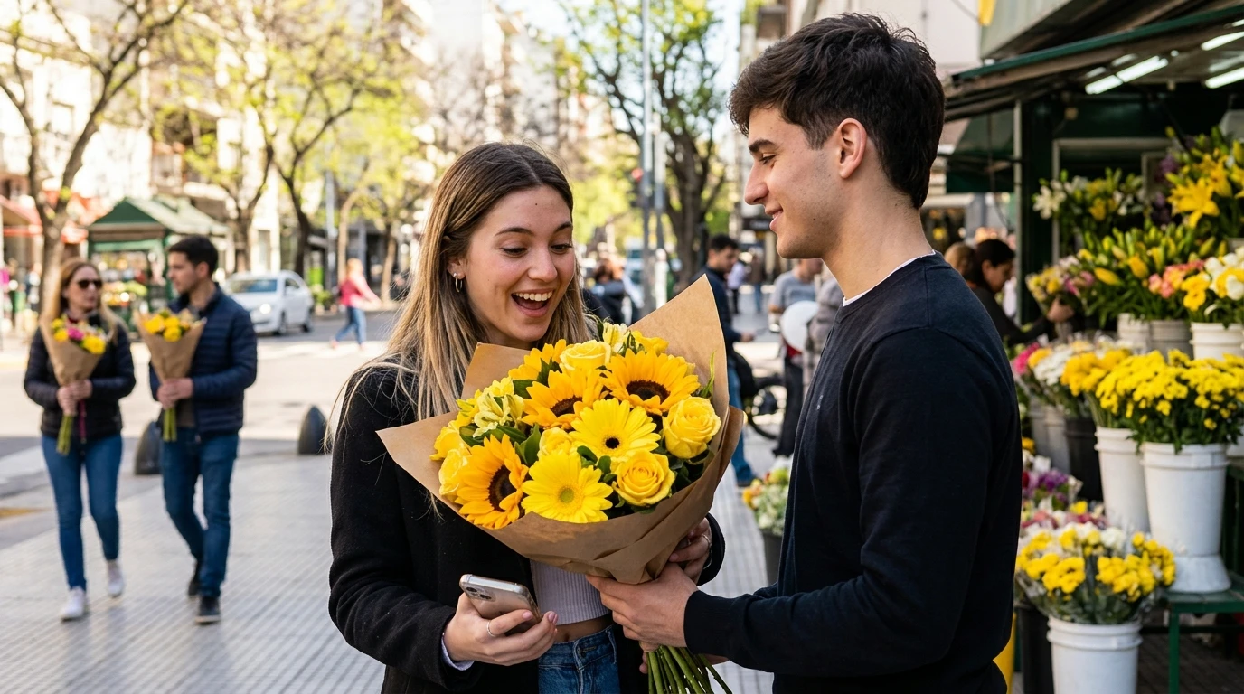 Ramo de flores amarillas como el de la tradición viral del 21 de septiembre