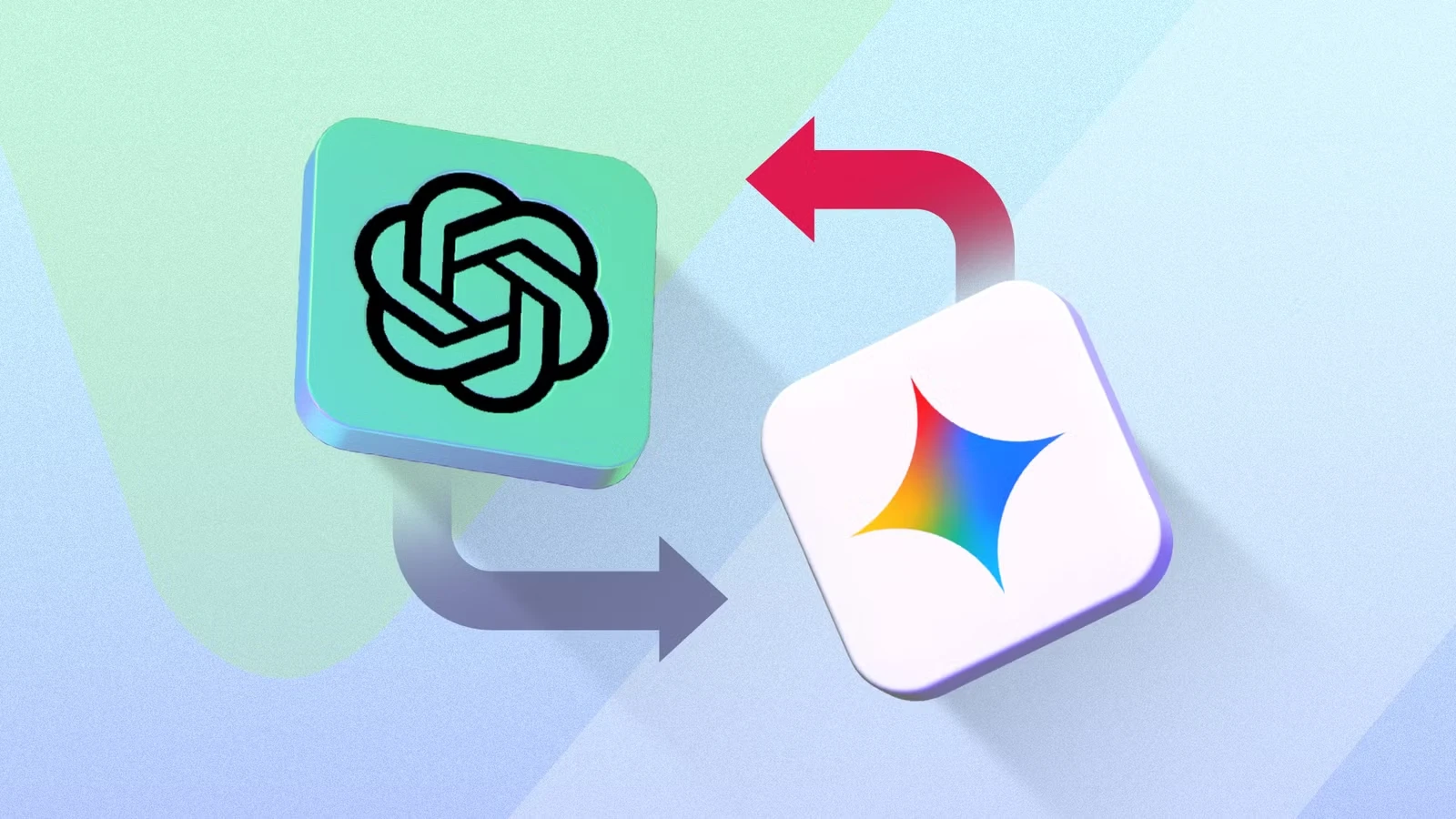 OpenAI ChatGPT logo and Google Gemini logo side by side digital tech wallpaper clean without text. Fuente: www.androidpolice.com