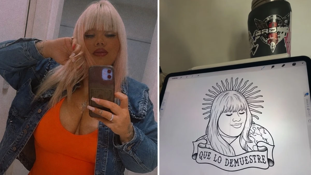 Tatuaje del rostro de Morena Rial realizado como parte de una promesa futbolera
