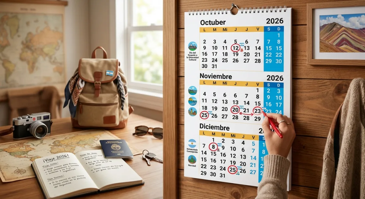 Calendario con los feriados que quedan en Argentina durante octubre, noviembre y diciembre de 2026