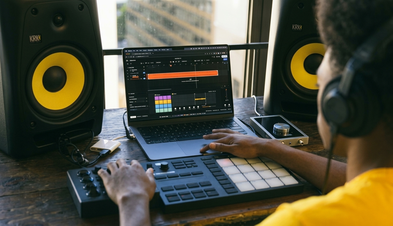 Mini estudio musical casero para producir música desde una computadora