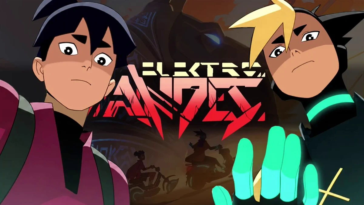 Captura de la secuencia de apertura de una serie animada argentina de ciencia ficción con estética cyberpunk