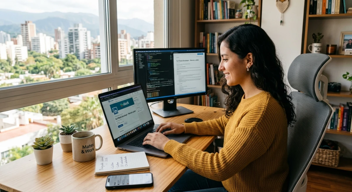 Persona buscando trabajo remoto desde una computadora portátil