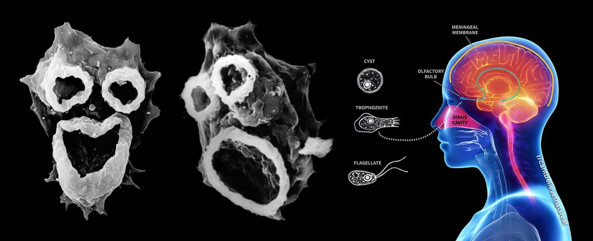 Ilustración de la ameba Naegleria fowleri, causante de la meningoencefalitis amebiana primaria