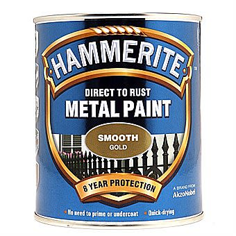 Hammerite Direct To Rust Metal Paint Smooth Gold 0.25 Litres