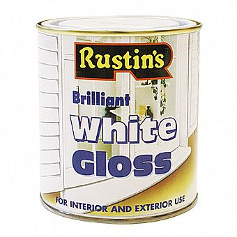 Rustins Brilliant White Gloss Paint Interior And Exterior Gloss 0.5 Litres