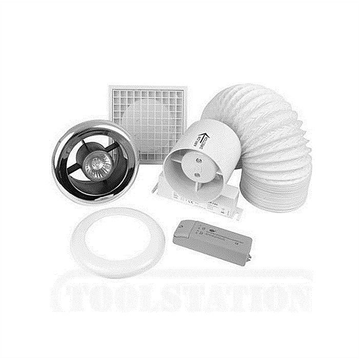 Manrose 4 Inch Inline Shower Light & Timer Extractor Fan Kit Ray