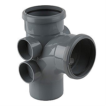 Soil Pipe Double Socket Branch with 4 Bosses Grey 110mm 92.5º