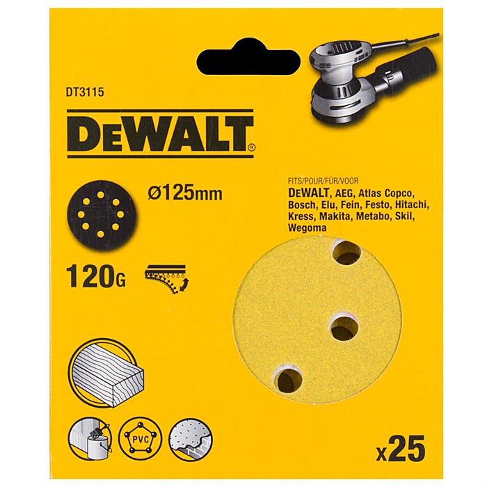 Dewalt DT3115 25 Pack Of 125mm 120G Sanding Discs Ray Grahams DIY Store