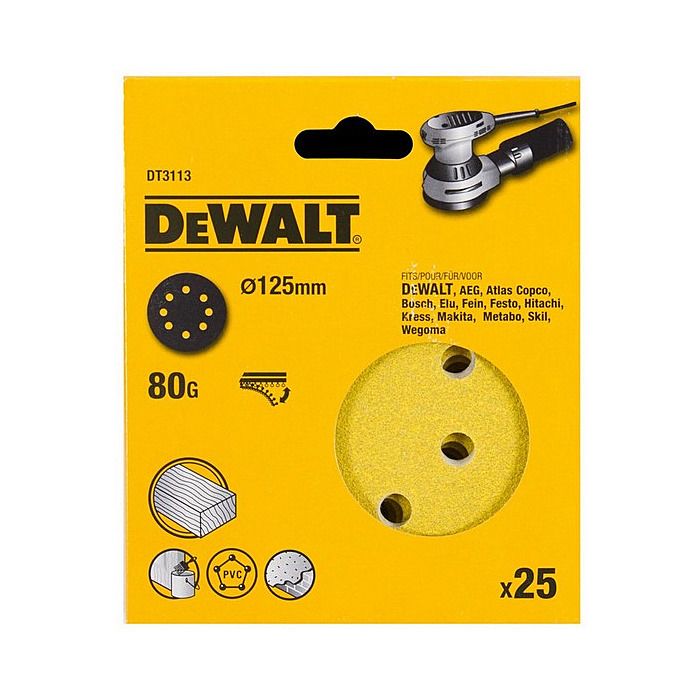 Dewalt DT3113 25 Pack Of 125mm 80G Sanding Discs Ray Grahams DIY Store