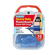 Plasplugs Heavy Duty Plasterboard Fixings Blue 4.5mm 10 Pack