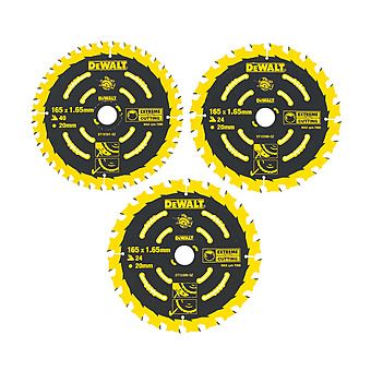 DeWalt 165mm x 20mm 24,40T Extreme TCT Circular Blades Triple Pack