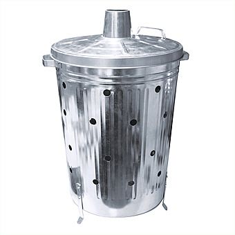 Galvanised Incinerator Bin With Chimney Lid - Large (51x48x77cm)