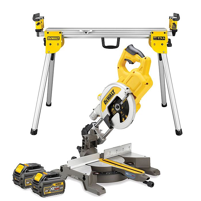 DeWalt DCS777T2 54V FlexVolt Mitre Saw & DE7033 Legstand Kit & 2 x 6