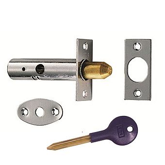 Security Door Bolt 60mm Satin Chrome Twin Pack With Key