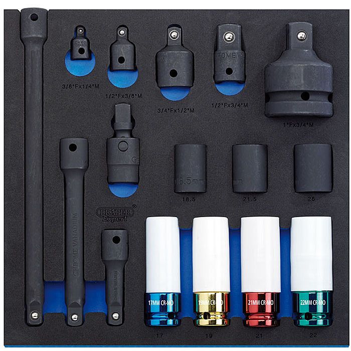 Draper 63482 1/2in Square Drive 16 Piece Impact Socket Set Half EVA