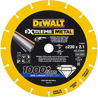 DEWALT DT40255 Extreme Metal Cutting Wheel 230mm x 22mm x 2.1mm