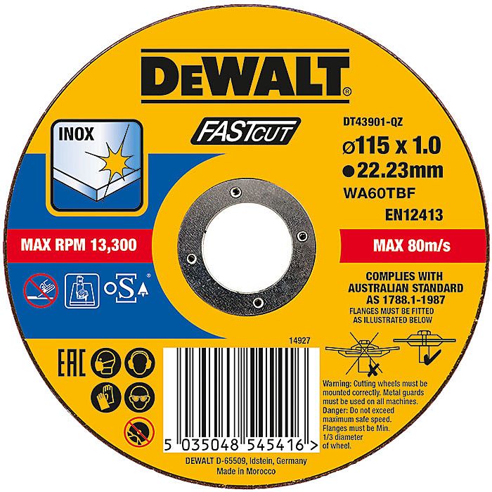 DEWALT DT43901 FastCut 115mm x 1mm Metal Cutting Discs Aluminium