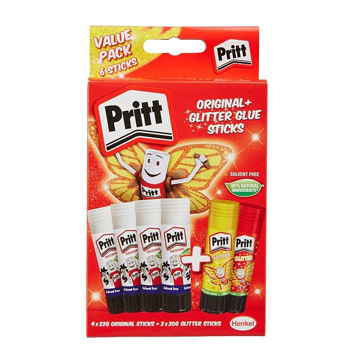 4 Pritt Stick Original + 2 Glitter Sticks Ray Grahams DIY Store