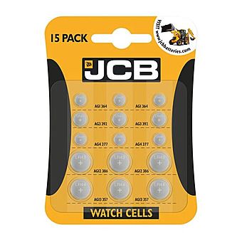 15 Pack of JCB Watch Batteries (LR60, LR41, LR66, LR43, LR44)