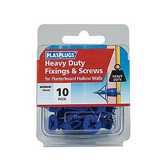 Plasplugs Heavy Duty Fixings & Screws For Hollow Walls 10pk