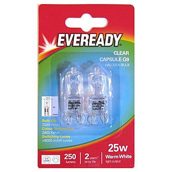 Eveready G9 Clear 25W Capsule Bulbs x 2